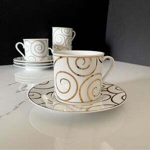 SET of 4 Gold Swirl Cups & Saucers by Pier 1